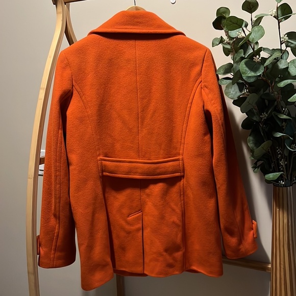 Lands End 65% Wool Orange Pea Coat - Picture 5 of 5